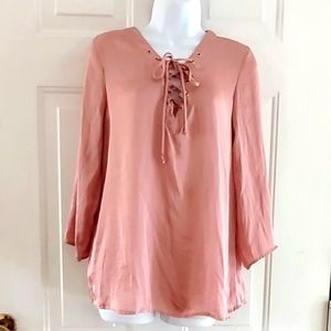 Alice Blue Pink Lace up in front Blouse. Size M